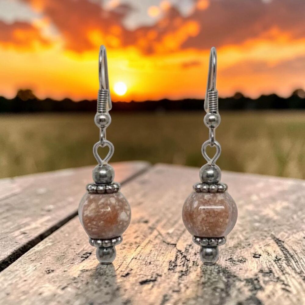 Indio Jewelry Stone and Antiqued Silver Dangle Earrings #127